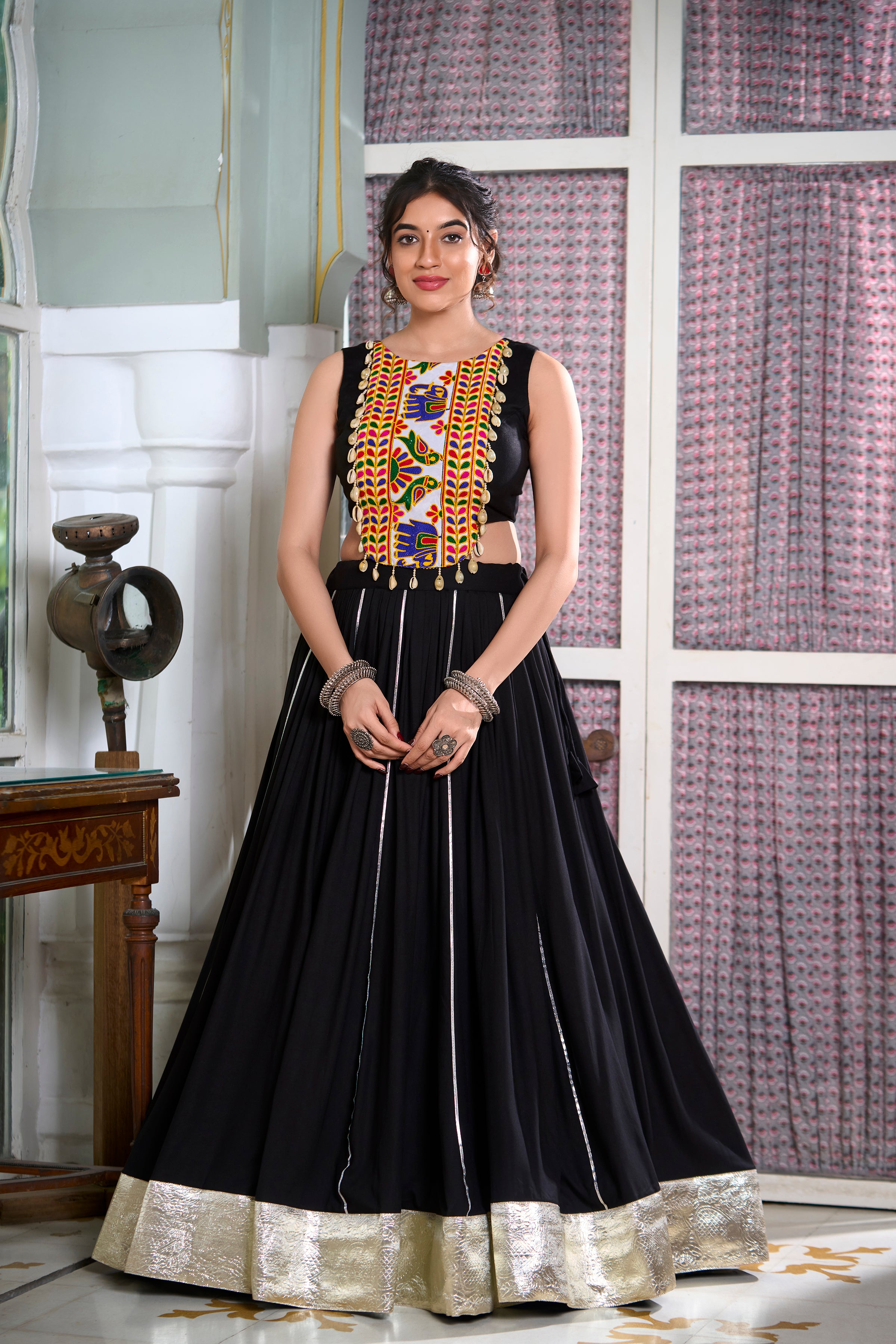Classic Black Lehenga Choli with Vibrant Gamthi Embroidery