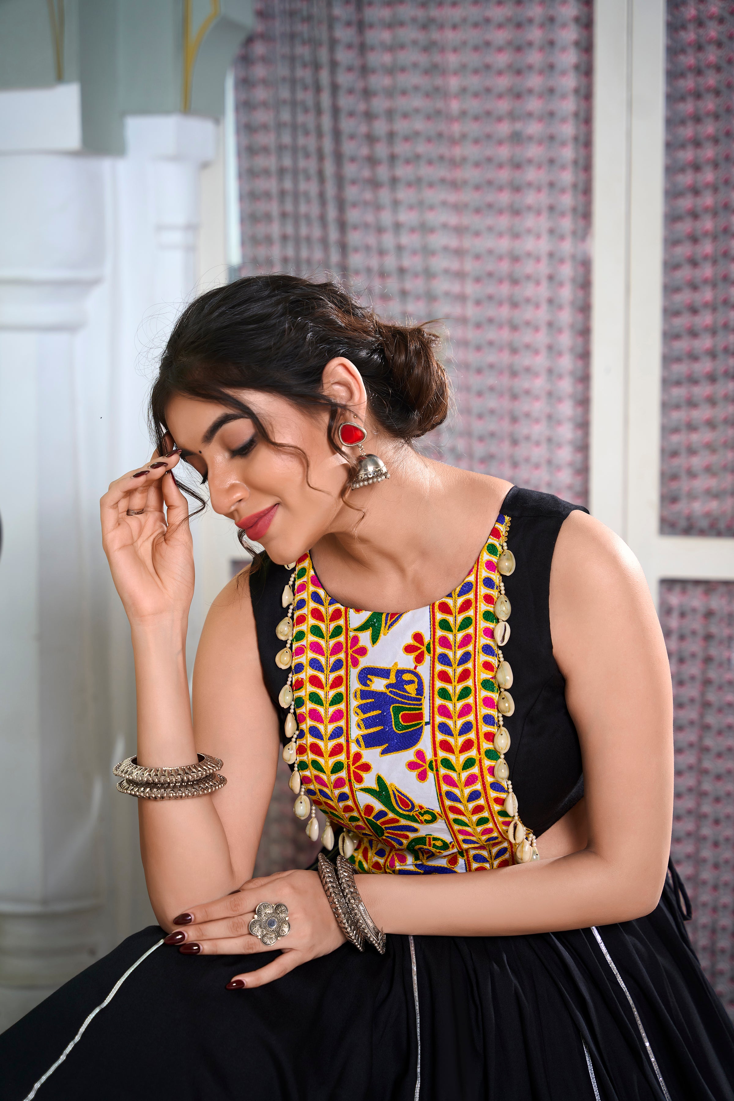 Classic Black Lehenga Choli with Vibrant Gamthi Embroidery