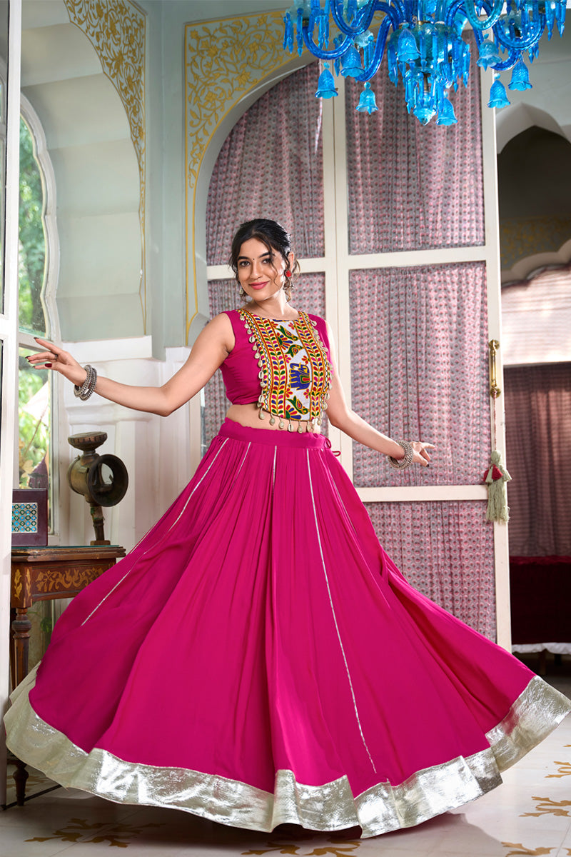 Sakhi Pink Lehenga Choli with Gamthi Embroidered Blouse