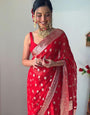 Glam 1-Minute Ready To Wear Red Cotton Silk Saree