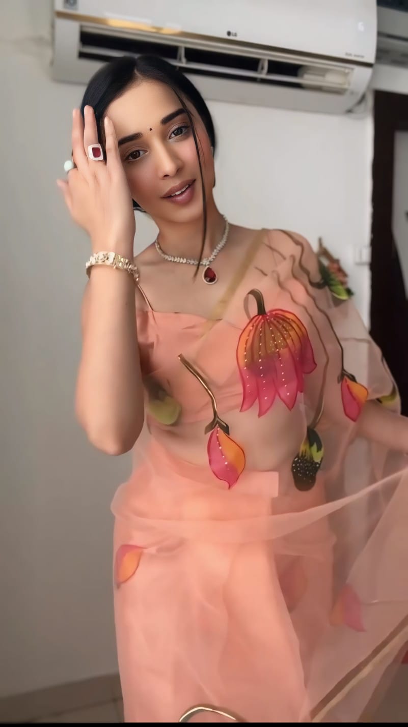 Mesmeric 1 Minute Ready To Wear Peach Organza Floral Digital Printed Saree