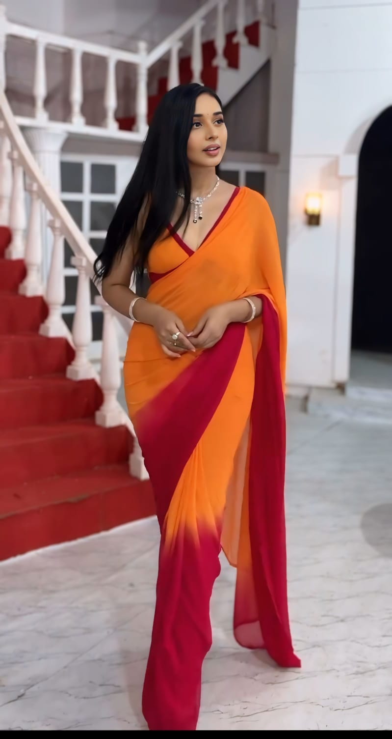 Precious 1 Minute Ready To Wear Orange And Maroon Georgette Saree