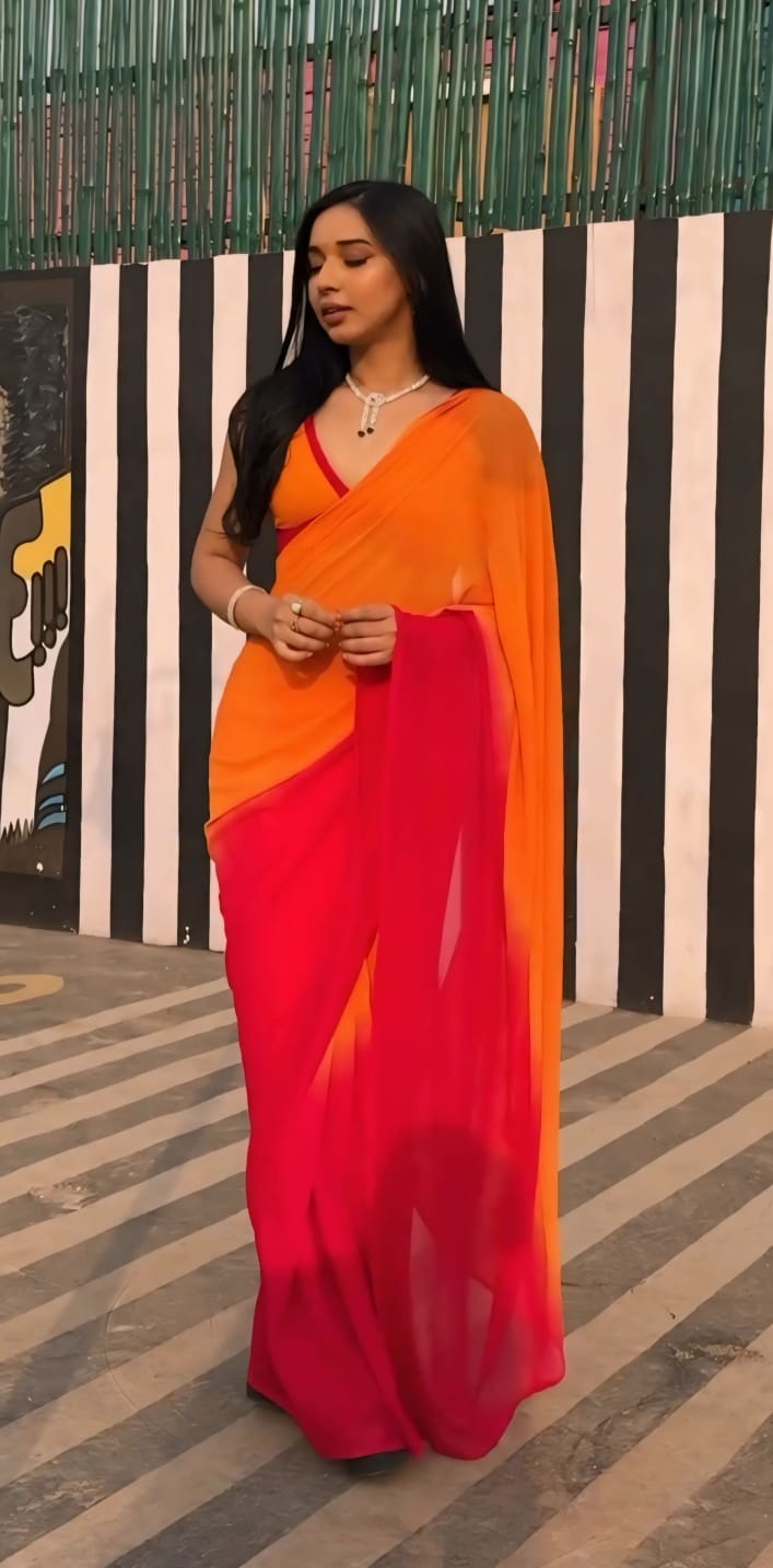 Precious 1 Minute Ready To Wear Orange And Maroon Georgette Saree