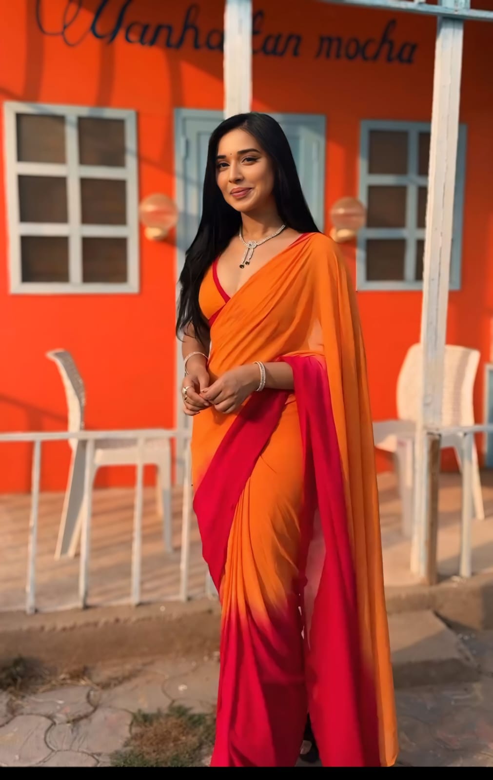 Precious 1 Minute Ready To Wear Orange And Maroon Georgette Saree