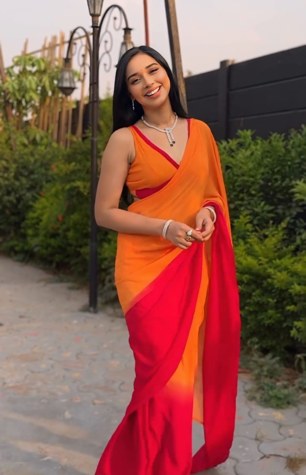 Precious 1 Minute Ready To Wear Orange And Maroon Georgette Saree