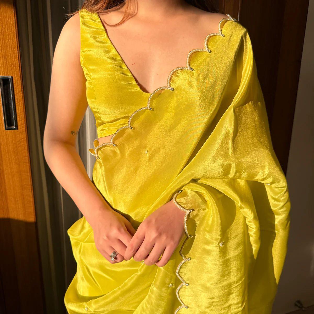 Sempiternal 1 Minute Ready To Wear Parrot Chinon Saree