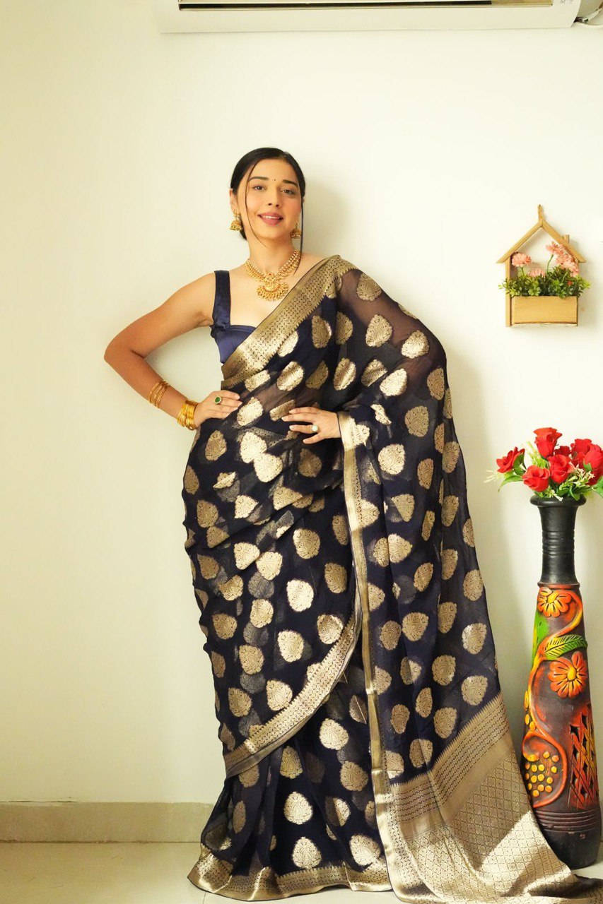 Magnetic 1-Minute Ready To Wear Black Soft Silk Saree