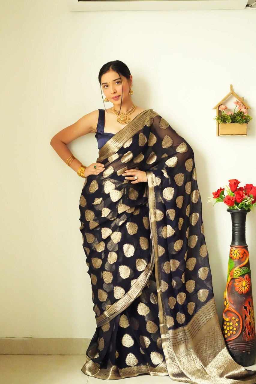 Magnetic 1-Minute Ready To Wear Black Soft Silk Saree