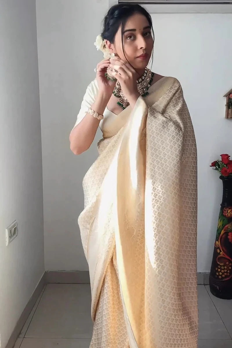 Scintilla 1-Minute Ready To Wear Beige Soft Silk Saree