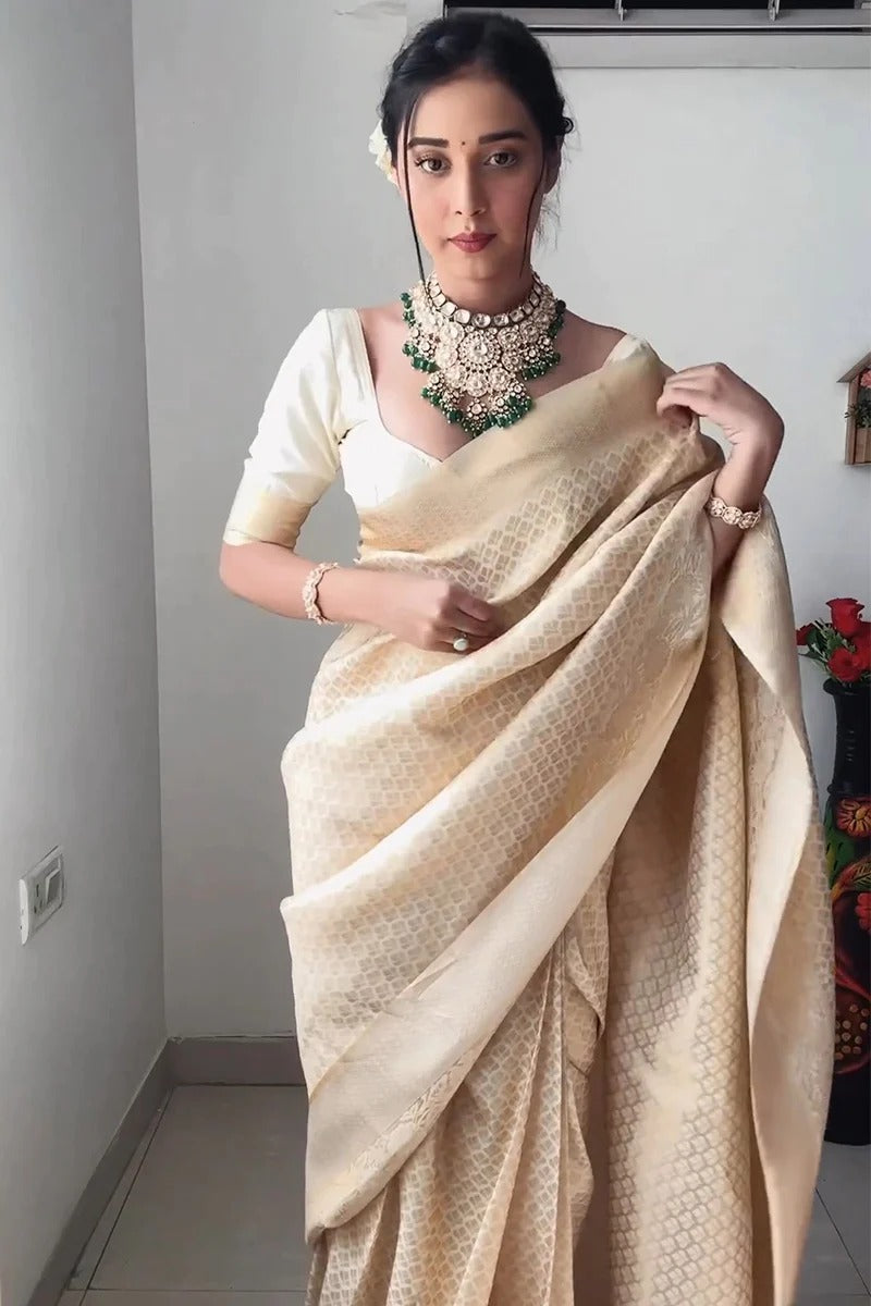 Scintilla 1-Minute Ready To Wear Beige Soft Silk Saree