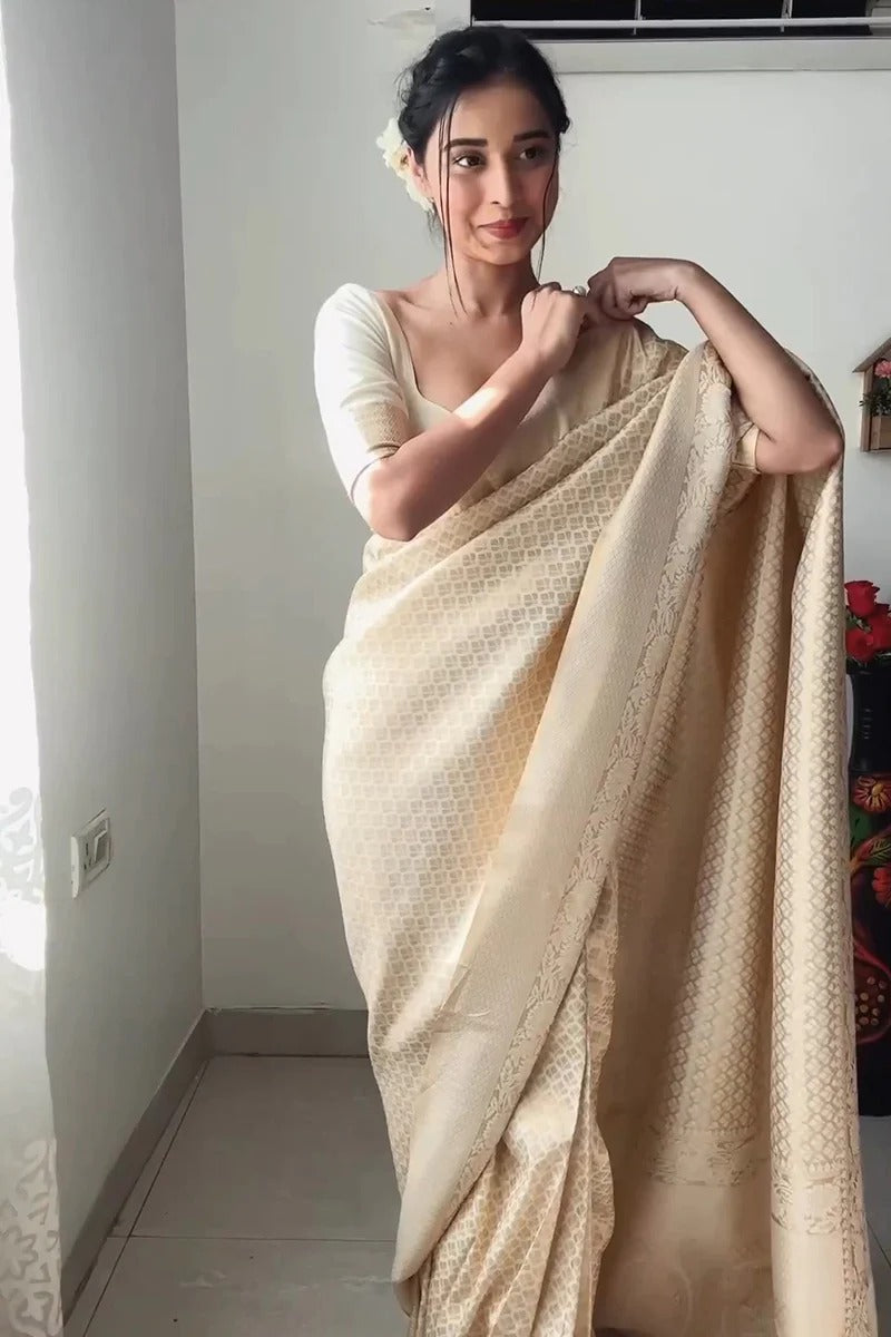 Scintilla 1-Minute Ready To Wear Beige Soft Silk Saree