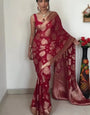 Captivating 1-Minute Ready To Wear Red Cotton Silk Saree