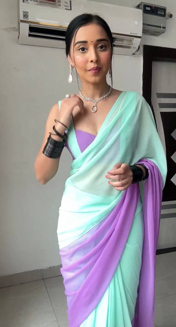 Tremendous 1 Minute Ready To Wear Sky Blue And Lavender Georgette Saree