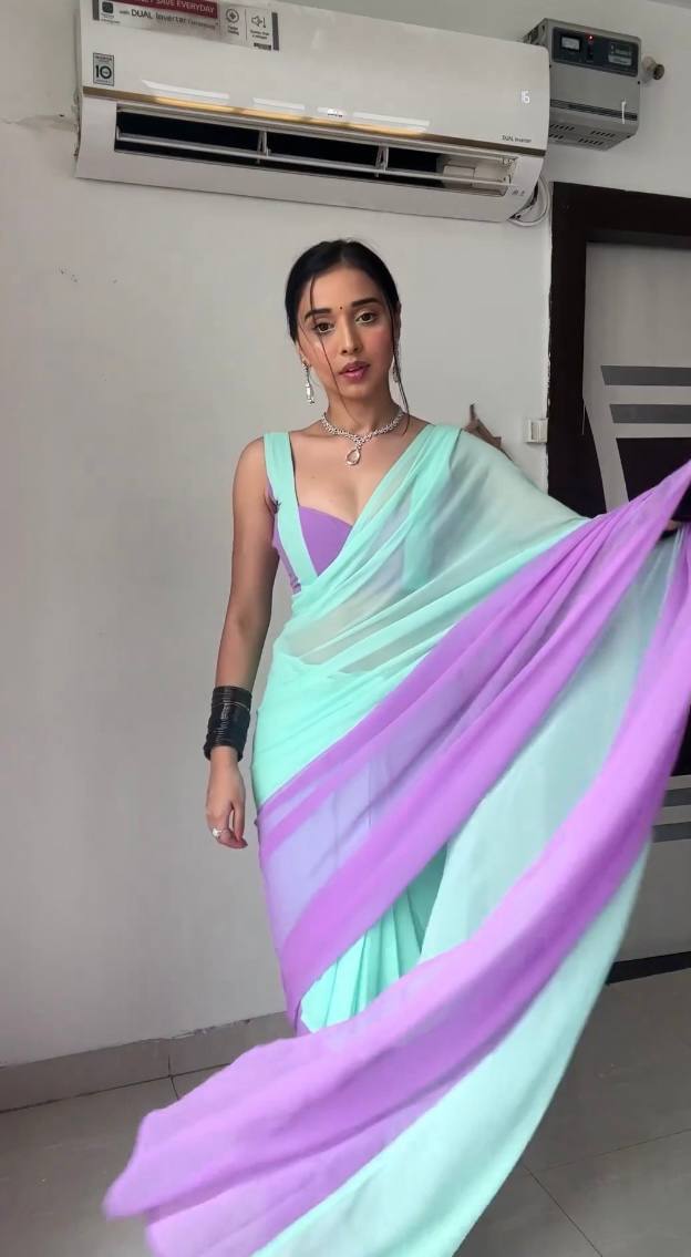 Tremendous 1 Minute Ready To Wear Sky Blue And Lavender Georgette Saree