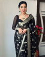 Dazzling 1-Minute Ready To Wear Black Cotton Silk Saree