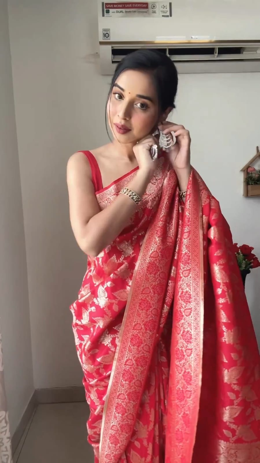 Fancifull 1-Minute Ready To Wear Red Soft Silk Saree