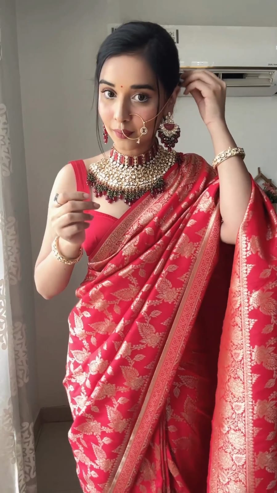 Fancifull 1-Minute Ready To Wear Red Soft Silk Saree