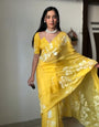 Majesty 1 Minute Ready To Wear Yellow Georgette Floral Digital Printed Saree
