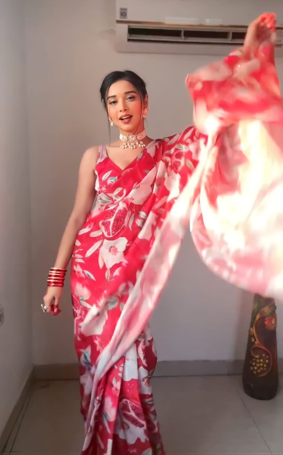 Petrichor 1 Minute Ready To Wear Red Georgette Digital Printed Saree