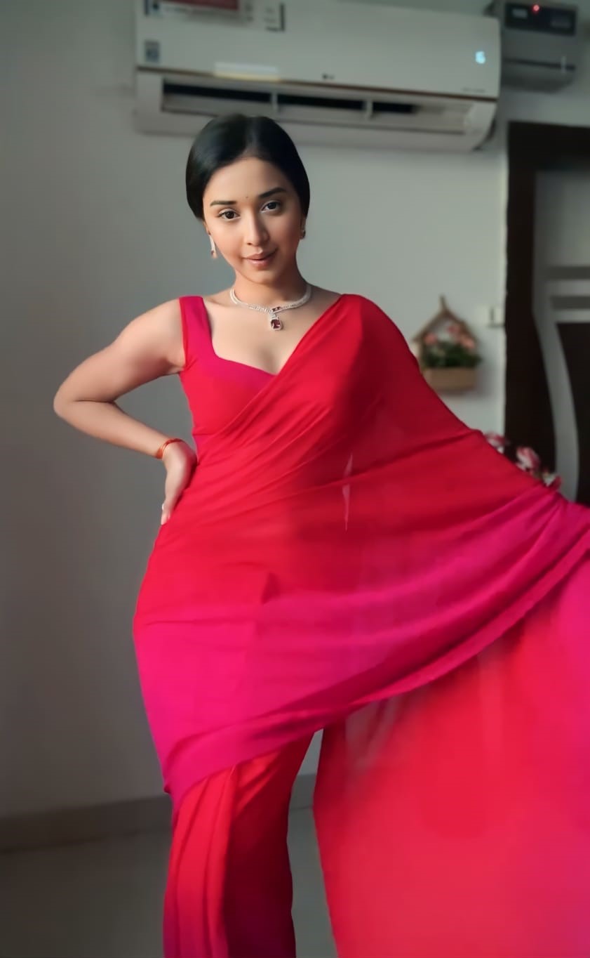 Ravishing 1 Minute Ready To Wear Red And Pink Georgette Saree