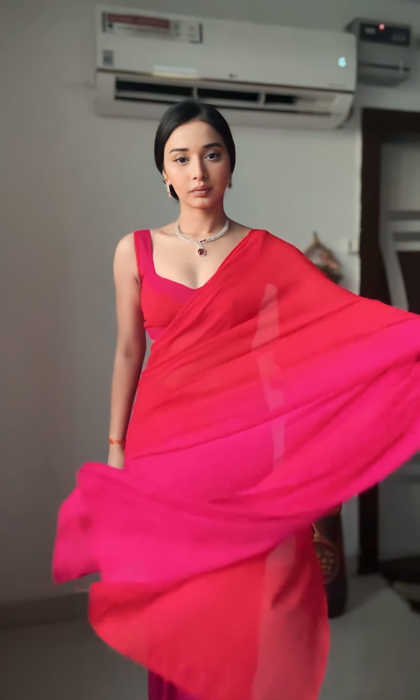 Ravishing 1 Minute Ready To Wear Red And Pink Georgette Saree