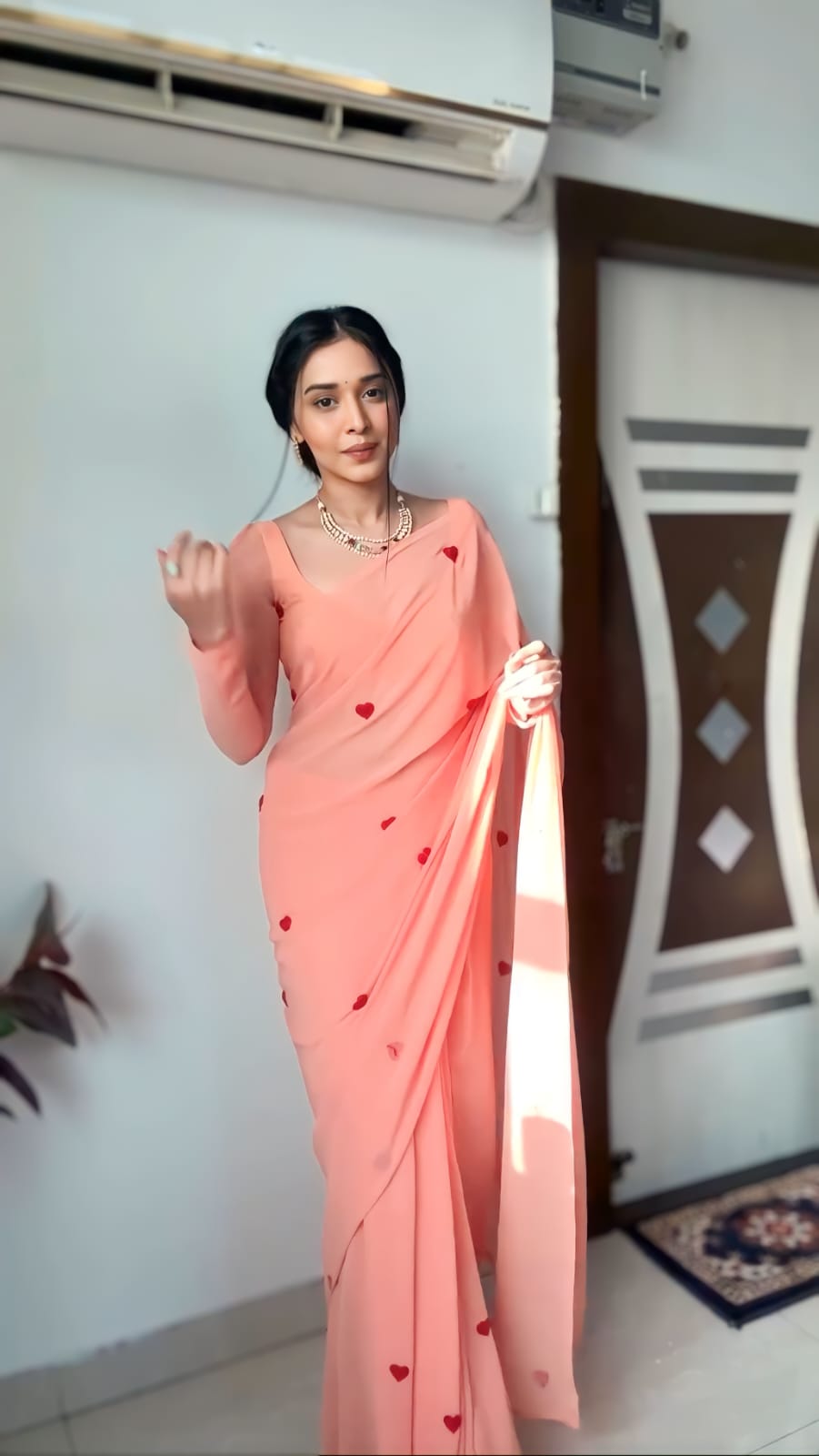 Transcendent 1 Minute Ready To Wear Peach Georgette Chain Work Saree