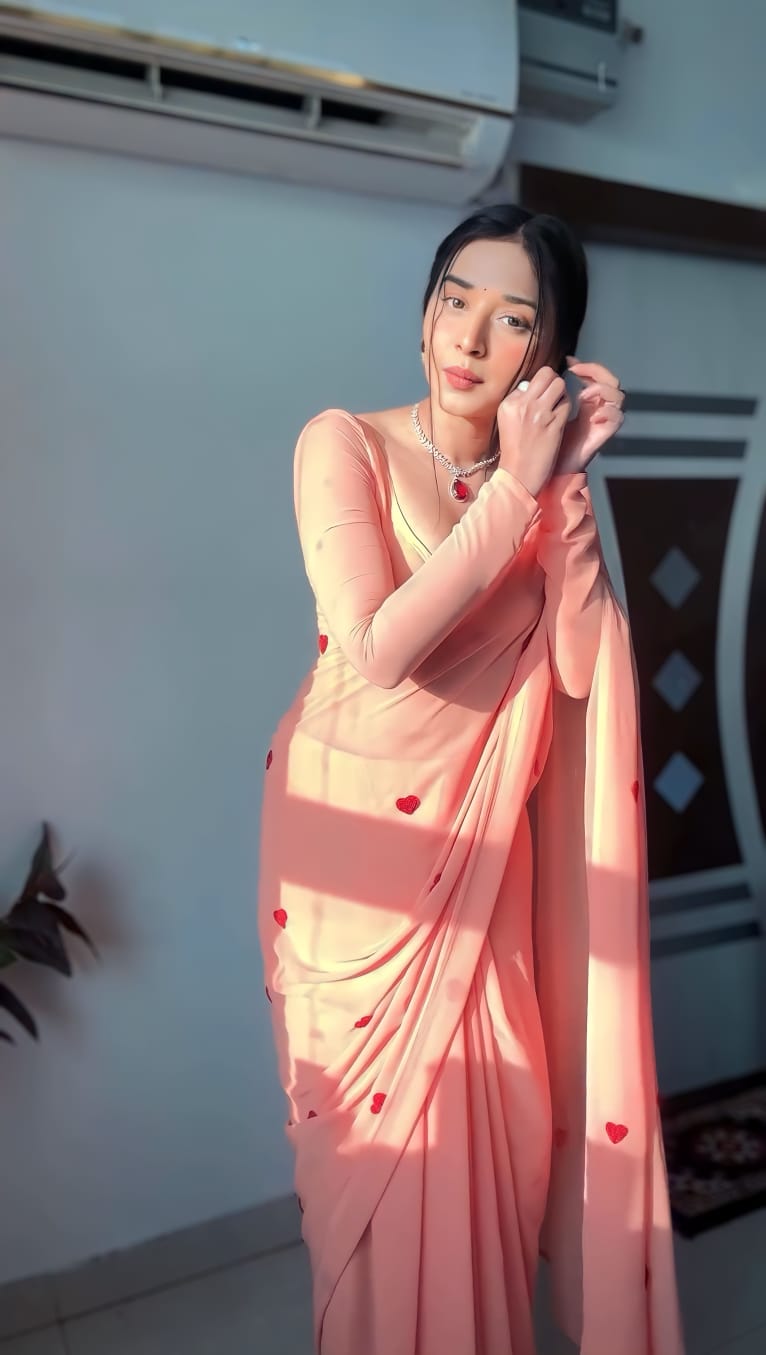Transcendent 1 Minute Ready To Wear Peach Georgette Chain Work Saree