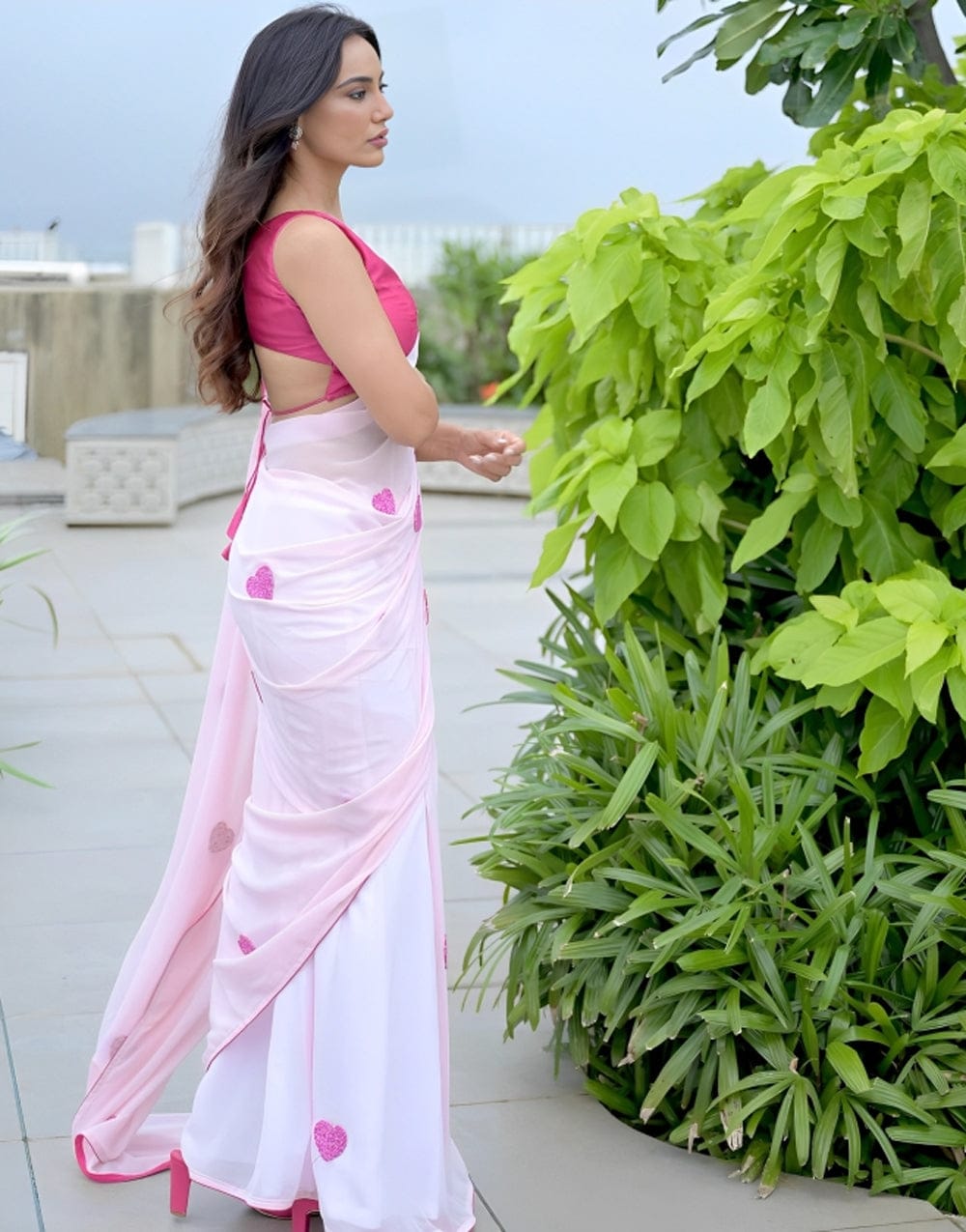 Chatoyant 1 Minute Ready To Wear Pink Georgette Chain Work Saree