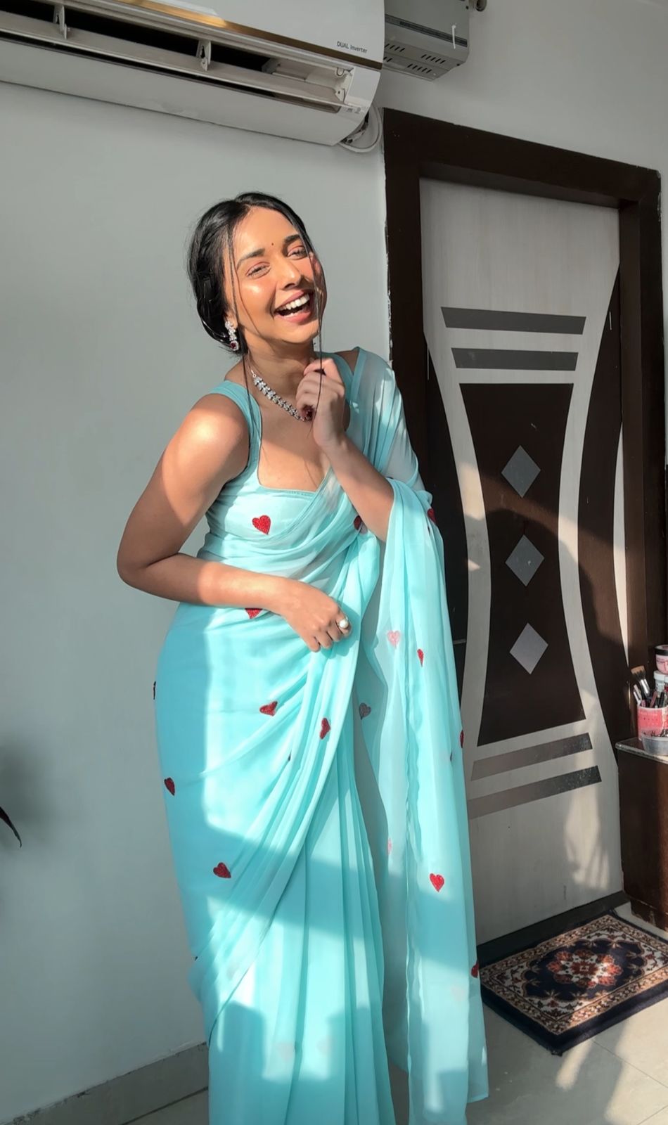 Delightful 1 Minute Ready To Wear Sky Georgette Chain Work Saree