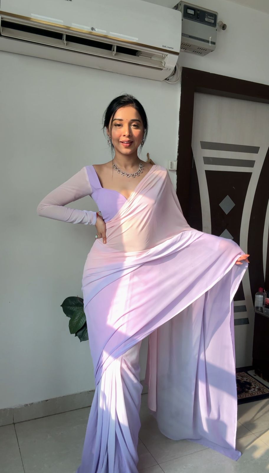 Glorious 1 Minute Ready To Wear Lavender Georgette Saree