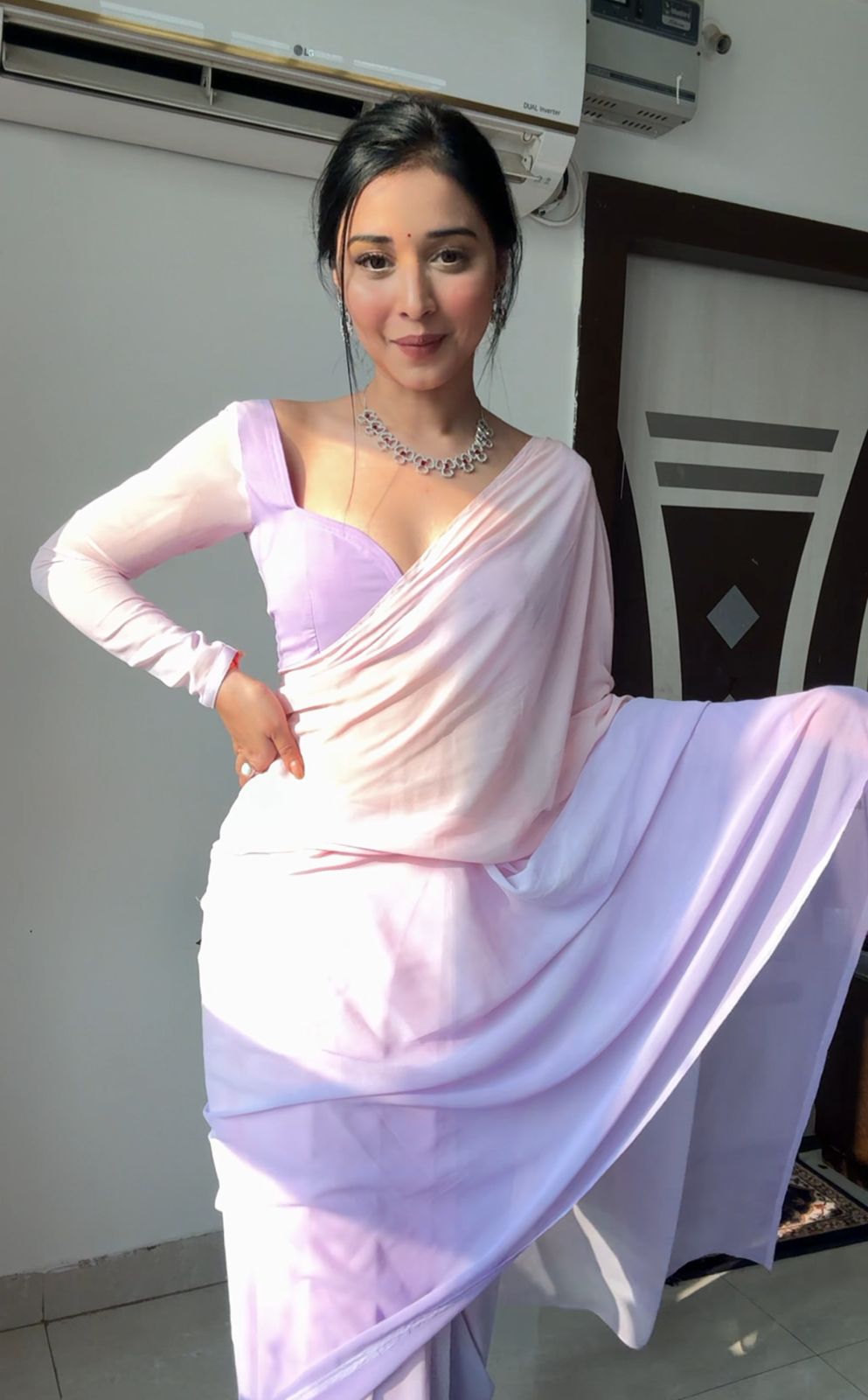 Glorious 1 Minute Ready To Wear Lavender Georgette Saree