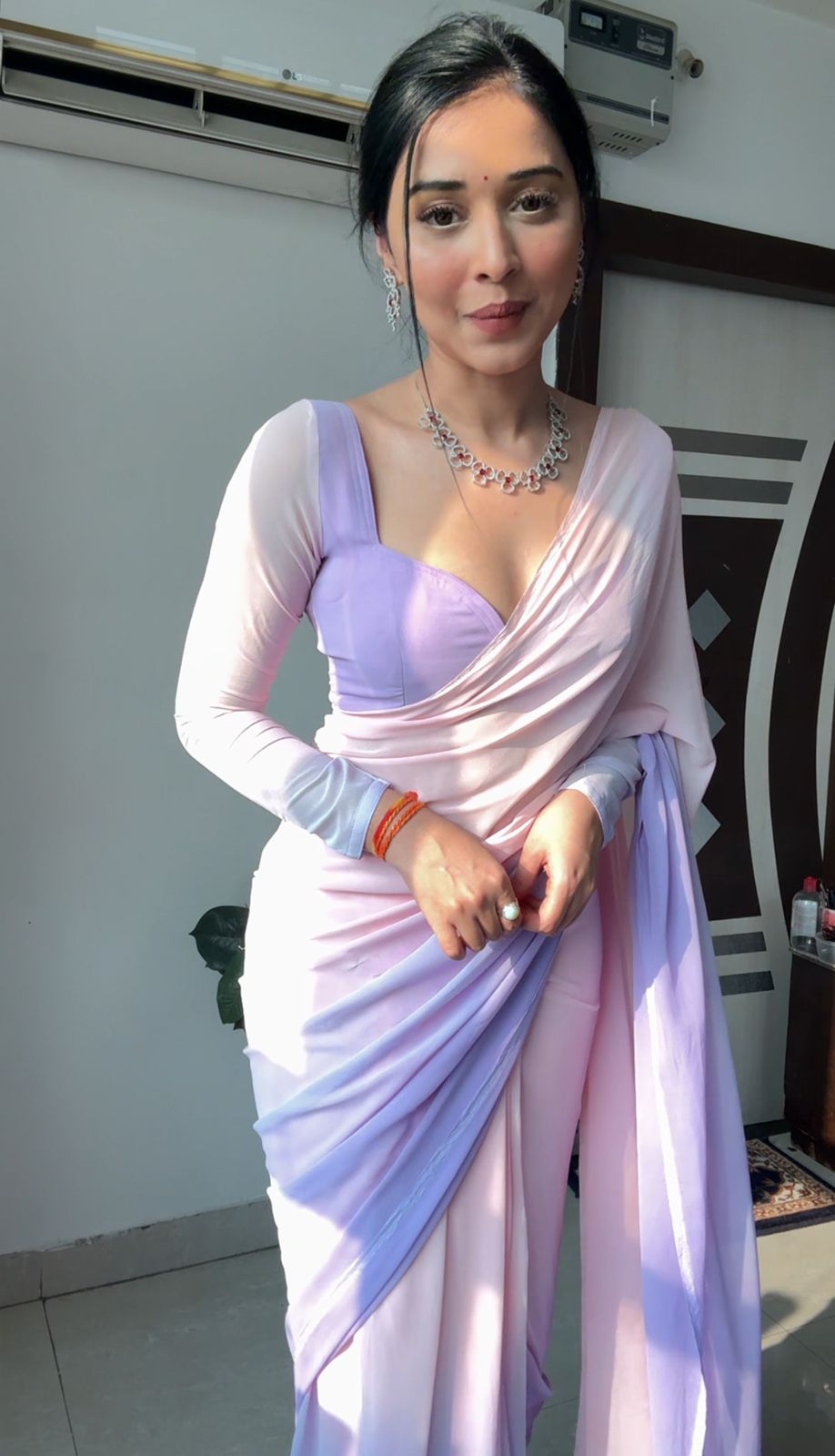 Glorious 1 Minute Ready To Wear Lavender Georgette Saree