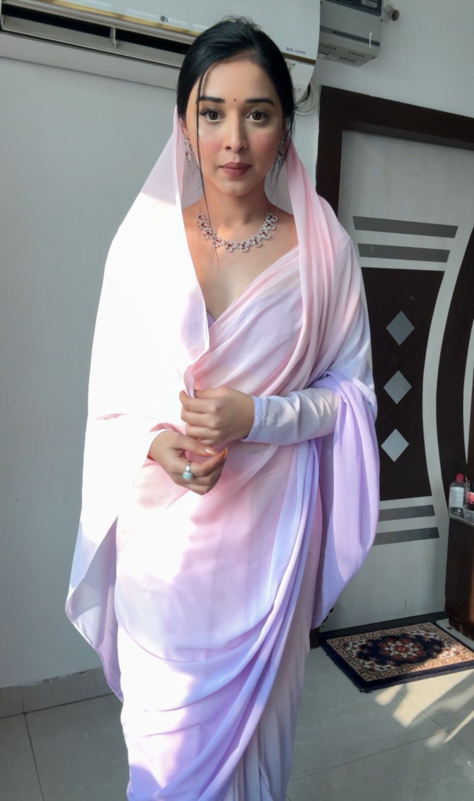 Glorious 1 Minute Ready To Wear Lavender Georgette Saree