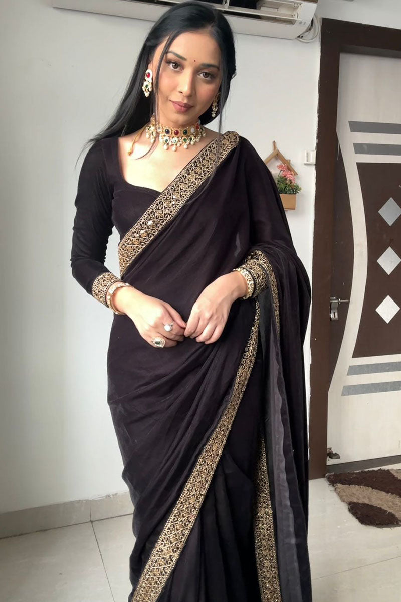 Demanding 1 Minute Ready To Wear Black Velvet Saree