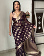 Ebullience 1-Minute Ready To Wear Dark Purple Cotton Silk Saree