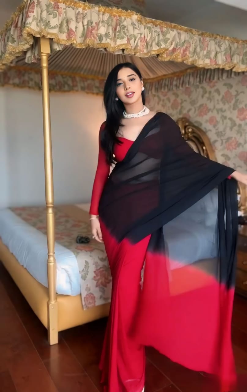 Conflate 1 Minute Ready To Wear Red And Black Georgette Saree