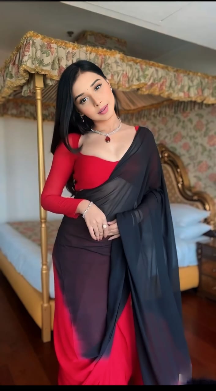 Conflate 1 Minute Ready To Wear Red And Black Georgette Saree