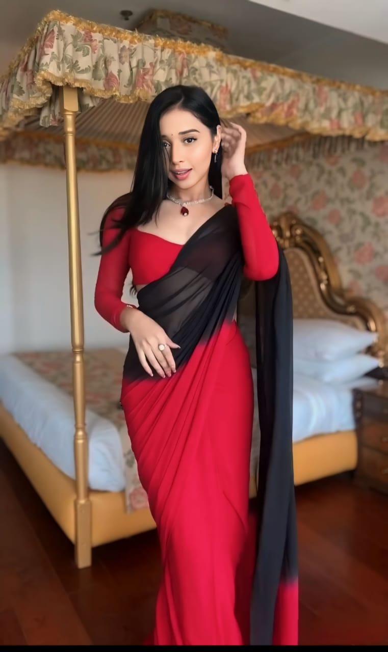 Conflate 1 Minute Ready To Wear Red And Black Georgette Saree