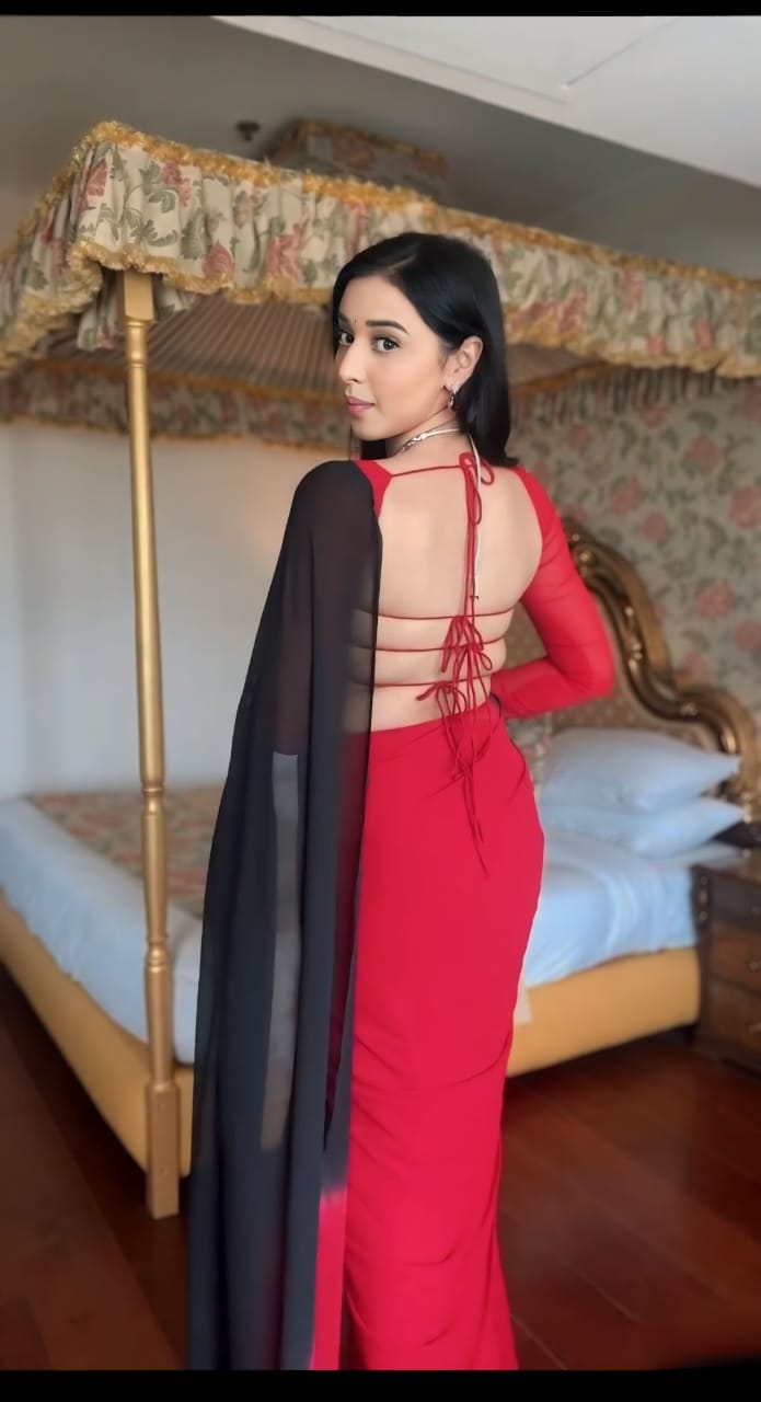 Conflate 1 Minute Ready To Wear Red And Black Georgette Saree