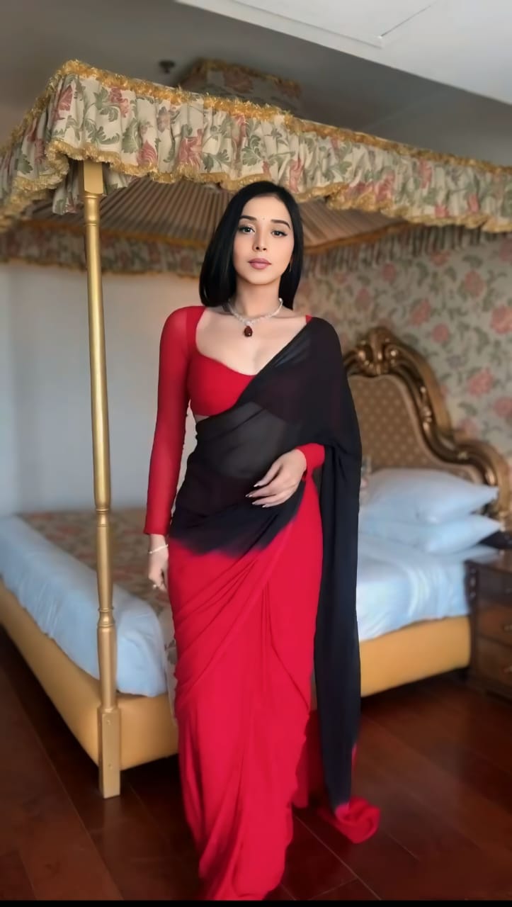 Conflate 1 Minute Ready To Wear Red And Black Georgette Saree