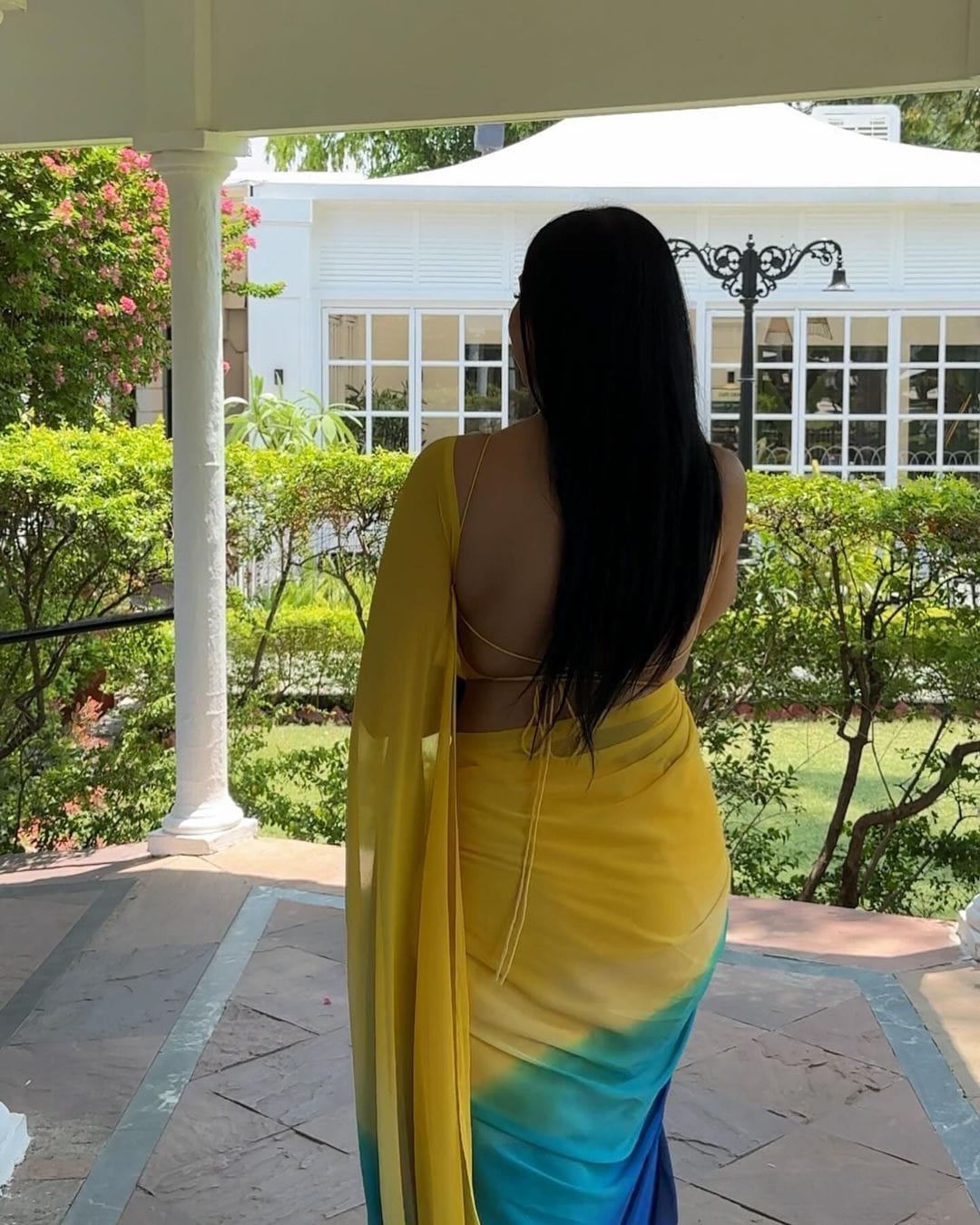 Eloquence 1 Minute Ready To Wear Yellow And Blue Georgette Saree