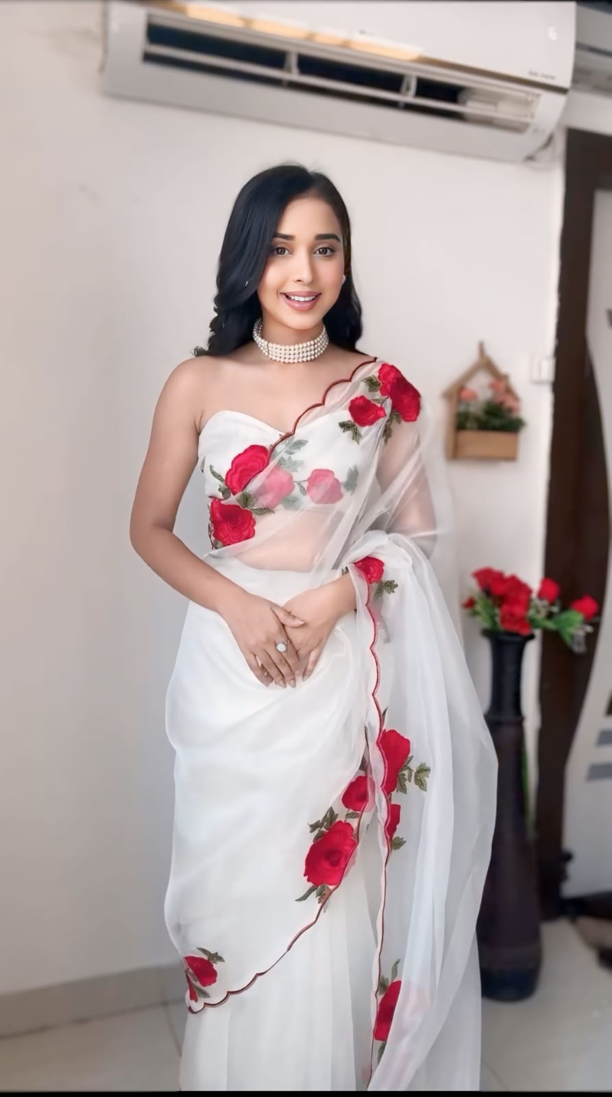 Confounding 1 Minute Ready To Wear White Organza Embroidery Work Saree