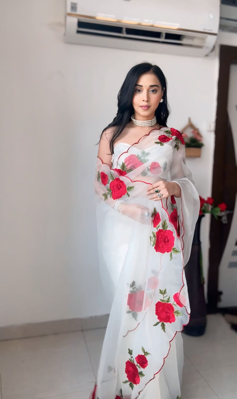 Confounding 1 Minute Ready To Wear White Organza Embroidery Work Saree