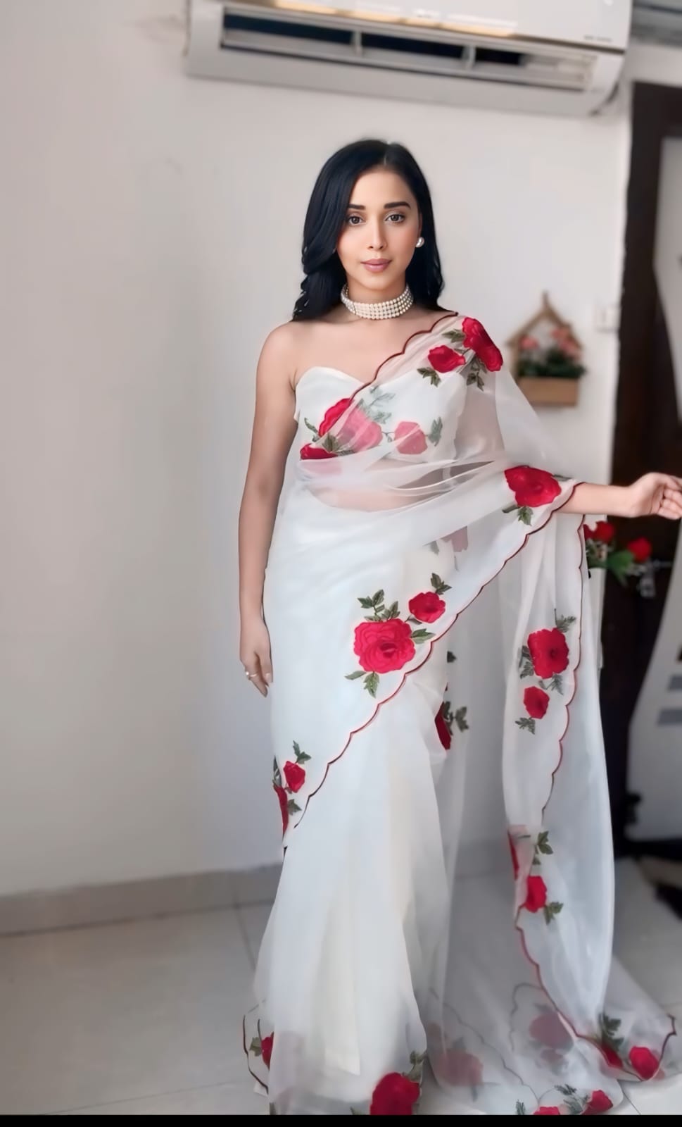 Confounding 1 Minute Ready To Wear White Organza Embroidery Work Saree