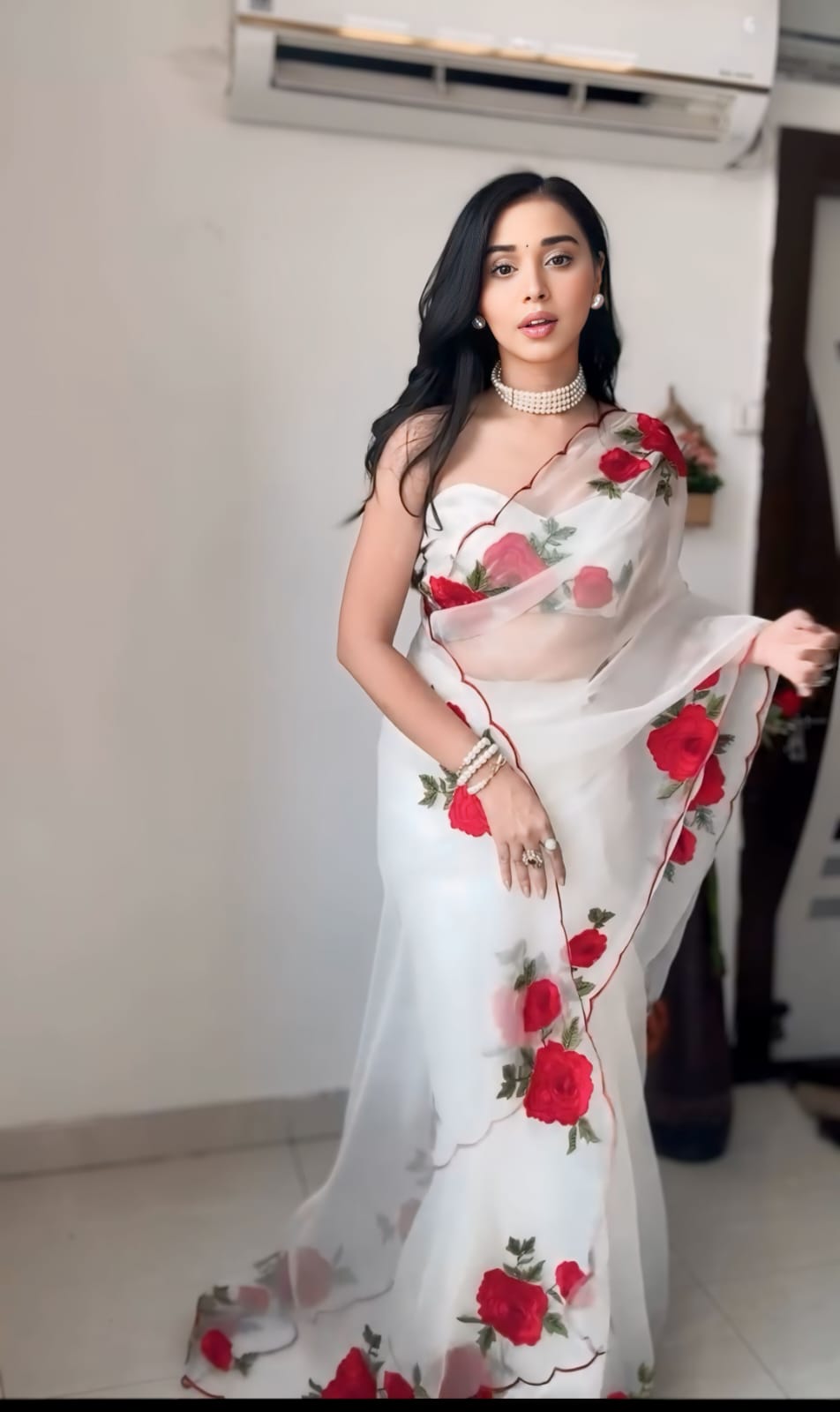 Confounding 1 Minute Ready To Wear White Organza Embroidery Work Saree