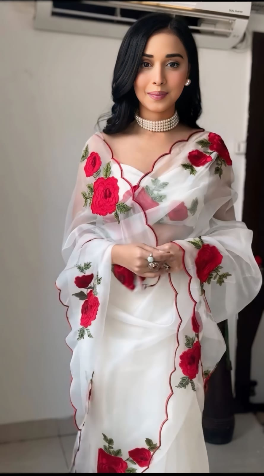 Confounding 1 Minute Ready To Wear White Organza Embroidery Work Saree