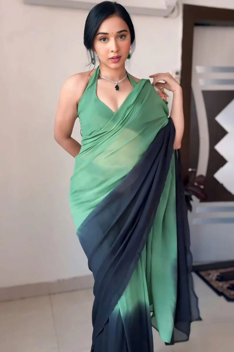 Embrocation 1 Minute Ready To Wear Green And Black Georgette Saree