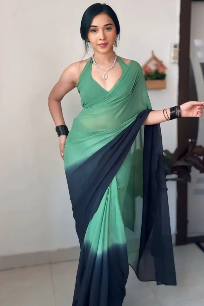 Embrocation 1 Minute Ready To Wear Green And Black Georgette Saree