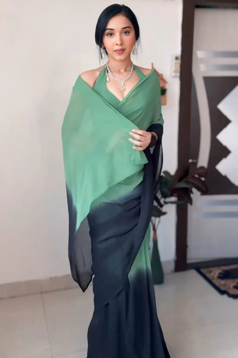 Embrocation 1 Minute Ready To Wear Green And Black Georgette Saree