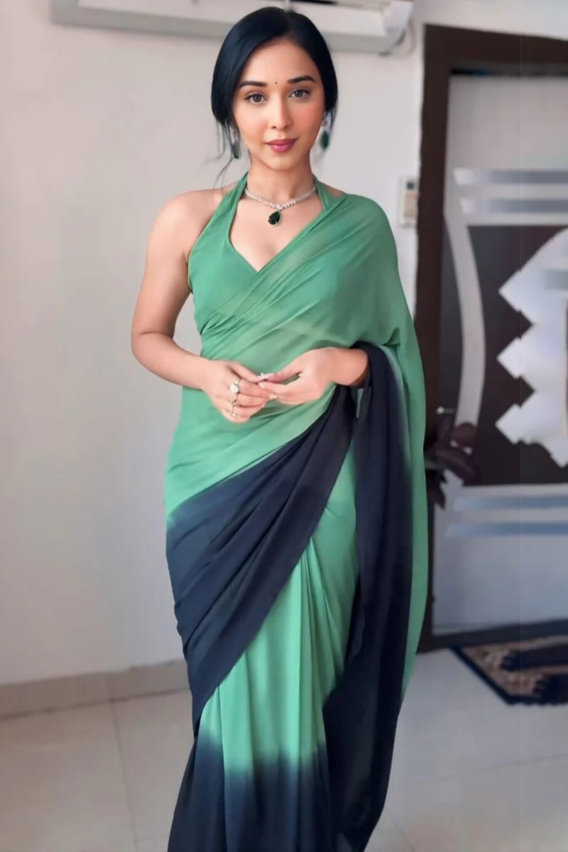 Embrocation 1 Minute Ready To Wear Green And Black Georgette Saree